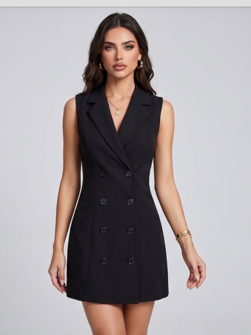 Double Breasted Sleeveless Blazer Dress